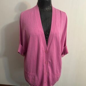 Ellen Tracy Pink V-neck button front cuffed sleeves cardigan, size L